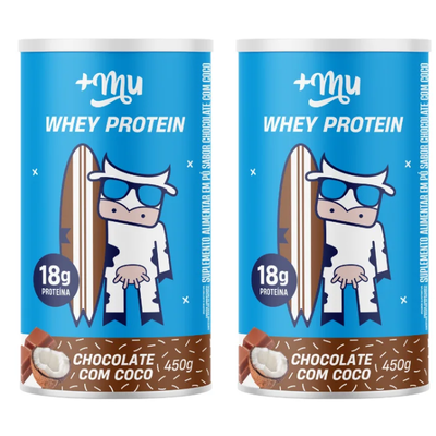 WHEY CONCENTRADO +MU - CHOCOLATE COM COCO - 2 POTES 450G [PREÇO DO REFIL]
