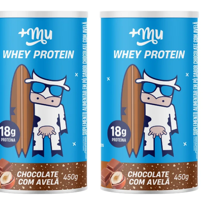 WHEY CONCENTRADO +MU - CHOCOLATE COM AVELÃ - 2 POTES 450G [PREÇO DO REFIL]