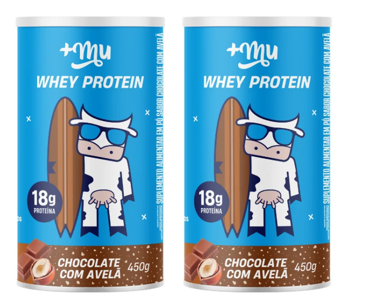 WHEY CONCENTRADO +MU - CHOCOLATE COM AVELÃ - 2 POTES 450G [PREÇO DO REFIL]