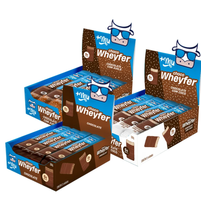 [Lançamento] Combo Chocowheyfer +Mu (3 Caixas Sabores chocolate com avelã, chocolate com coco, chocolate - 36 uni.) - 900g