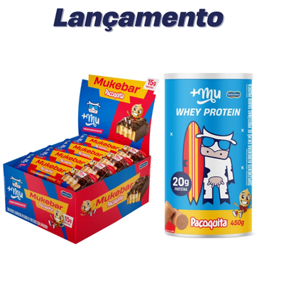 [LANÇAMENTO] Mukebar +Mu Performance - Paçoquita - Caixa 12 unidades - 720g + Whey Concentrado +MU - Paçoquita - Pote 450G